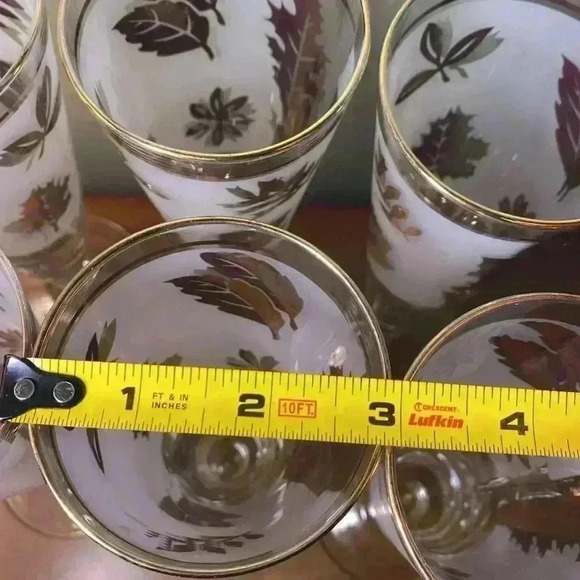 SET of 7 Libbey  Flute stem Beer glasses Frosted gold leaf 8.25" x 2.75" - Picture 12 of 16